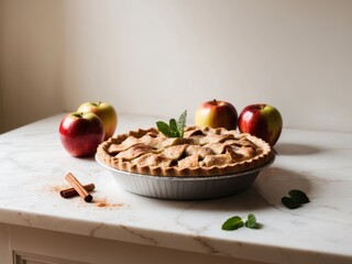 Fototapeta premium Delicious Apple Pie with Fresh Apples and Garnish.