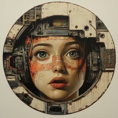 Futuristic portrait of a young woman with tech elements urban setting digital art surreal environment close-up perspective innovation theme