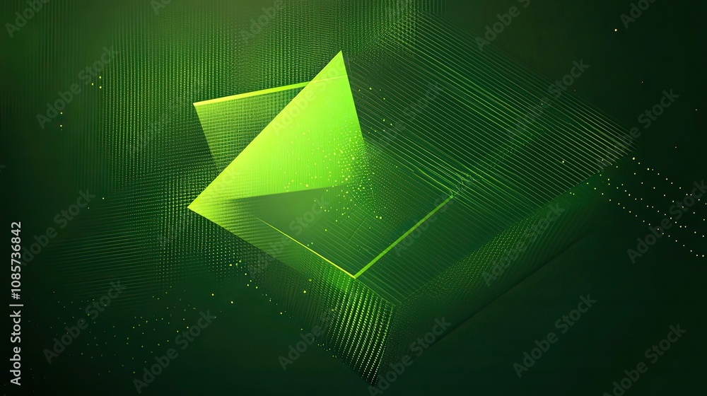 Poster abstract green geometric structure with glowing dots