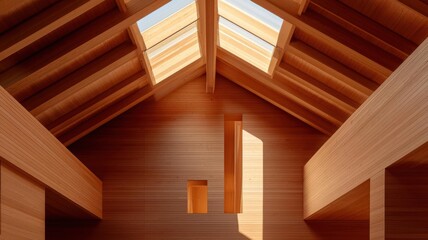 structure and roof concept. Overhead view of a roof structure with skylights, allowing natural light into the space below, Roof with skylights for natural light, Bright and open