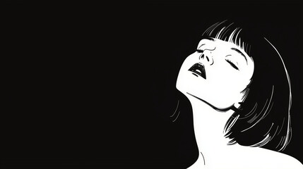 Fototapeta premium lat black and white illustration, a girl, clouse-up shot, in the style of anime art, minimalism, strong contrast between light and dark, 32k UHD, cartoonish figures, avocadopunk, s