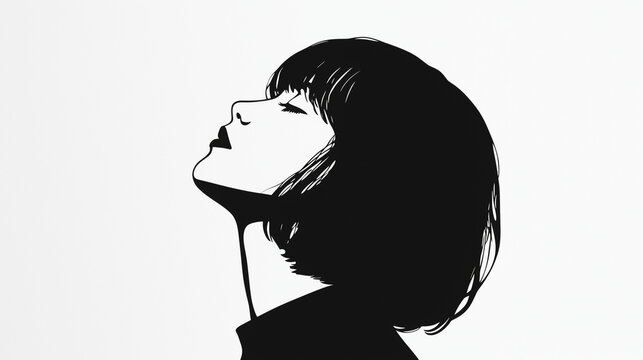 lat black and white illustration, a girl, clouse-up shot, in the style of anime art, minimalism, strong contrast between light and dark, 32k UHD, cartoonish figures, avocadopunk, s