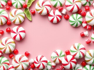 Peppermint candies scattered on a vibrant red background, background, treat, celebration