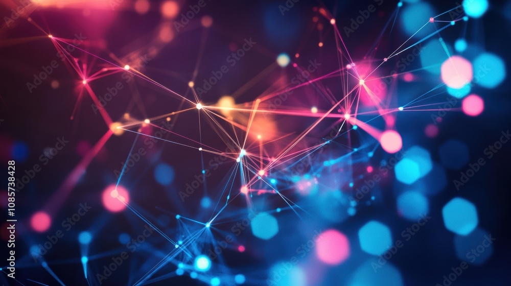 Poster abstract technology background with glowing lines and dots, showcasing vibrant colors and intricate 