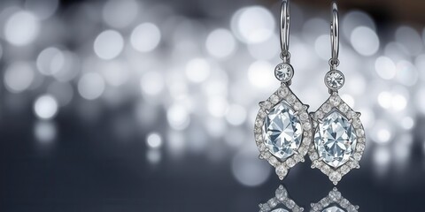 Shiny diamond earrings and necklace on a sleek grey background, precious stones, shimmer, fashion