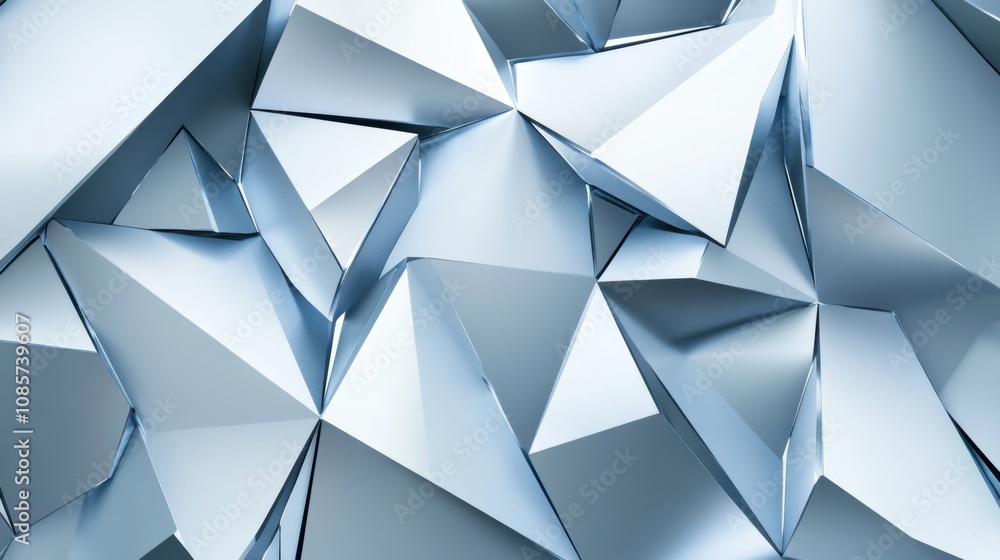 Poster abstract metallic surface with sharp triangular facets reflecting light in a dynamic and modern arti