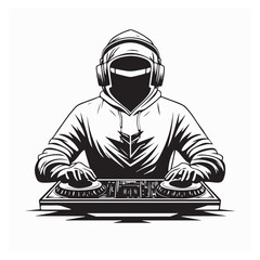 DJ performing with a turntable, headphones, mixing equipment image vector isolated on white background