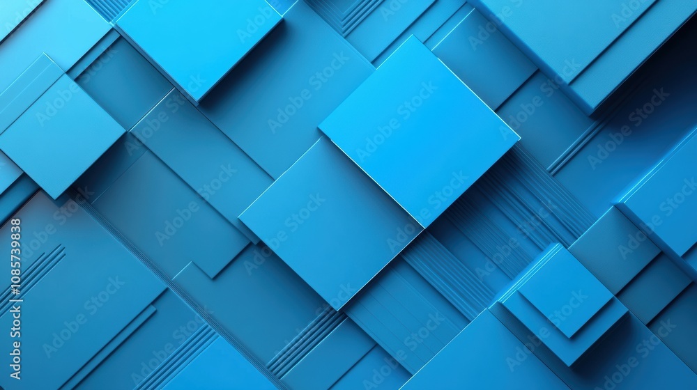 Poster abstract blue geometric background featuring layered squares and rectangles in various shades of blu