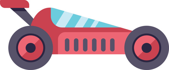 Red racing car speeding through the finish line, winning the race