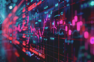 Fototapeta premium Modern digital financial stock market data visualization combined with Forex trading charts.