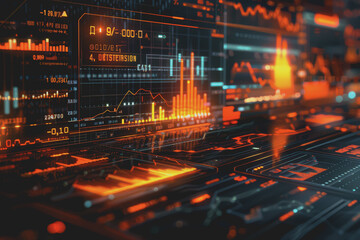 Obraz premium Modern digital financial stock market data visualization combined with Forex trading charts.