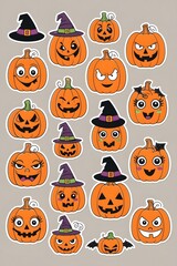 A Spooktacular Collection of Halloween Pumpkin Stickers:  Cute, Spooky, and Hilariously Expressive Jack-o'-Lanterns for Festive Decorations