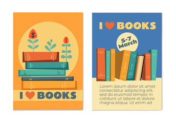 Pile of book i love read concept. Vector graphic design illustration element