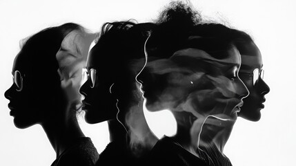 Black and white silhouette portraits, diverse people