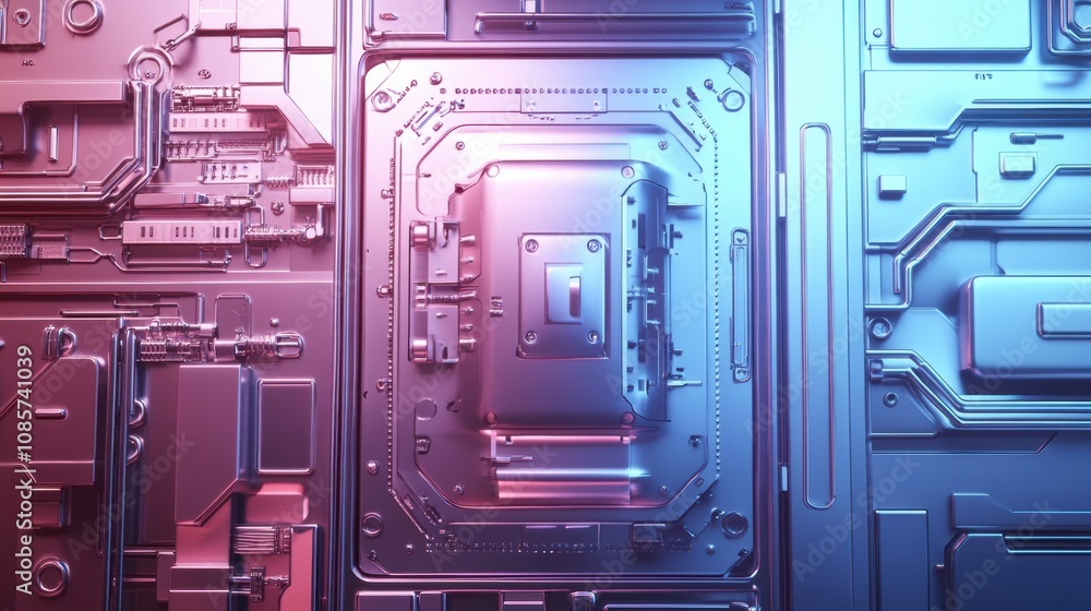 Aufkleber futuristic metallic background with glowing circuit patterns in blue and pink color scheme for techn