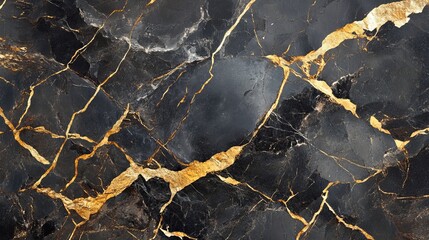 Fototapeta premium Black marble with gold texture, abstract art.