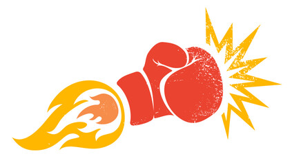 Vector vintage logo for a boxing with glove and fire. Boxing glove with flame. Vintage sport emblem.