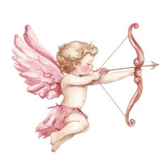 Obraz premium Whimsical watercolor cupid shooting arrows fantasy setting art illustration soft palette dreamy concept, isolated on white background