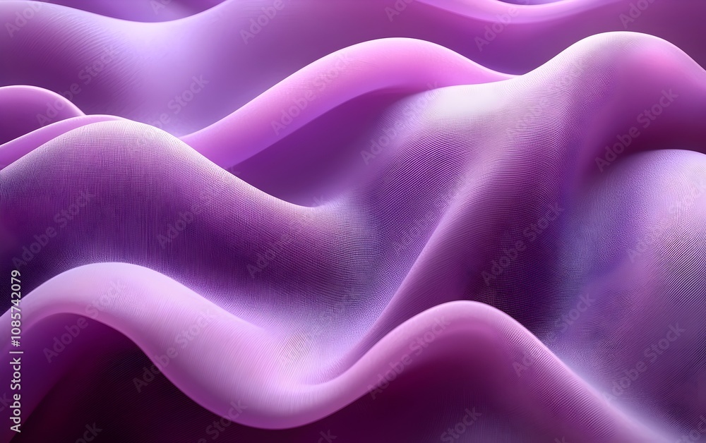Poster an abstract representation of flowing purple fabric, showcasing smooth curves and waves that create 