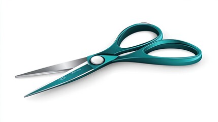 Obraz premium Teal and Silver Scissors with a White Background