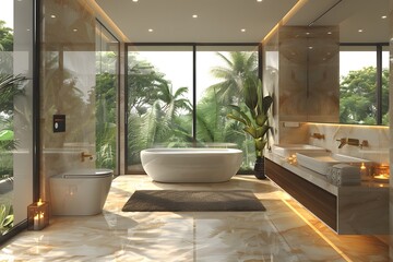 Luxurious Tropical Bathroom Retreat with Modern Design Elements