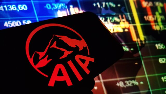 Konskie, Poland - November 15, 2024: AIA company logo displayed on mobile phone