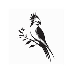 Cockatiel Bird Sitting On Branch Stock Vector logo design image isolated on white background,
