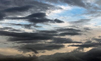 Rain clouds in the sky on a rainy November evening