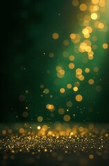 Black and green background with golden glow flashes and golden snowflakes