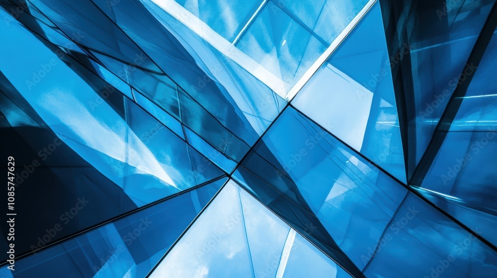 Aufkleber abstract view of modern architecture with glass facade creating geometric patterns and reflections u