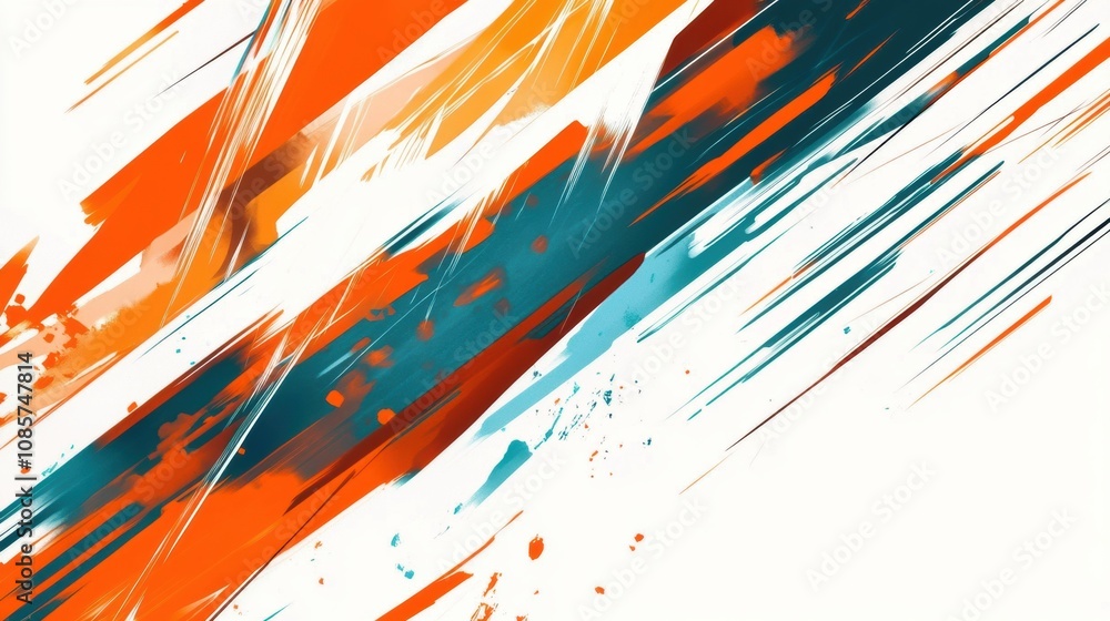 Poster dynamic abstract background featuring bold streaks of orange and teal in a colorful composition with