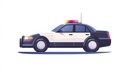 Fototapeta premium A White and Blue Police Car with a Red and Yellow Light on Top