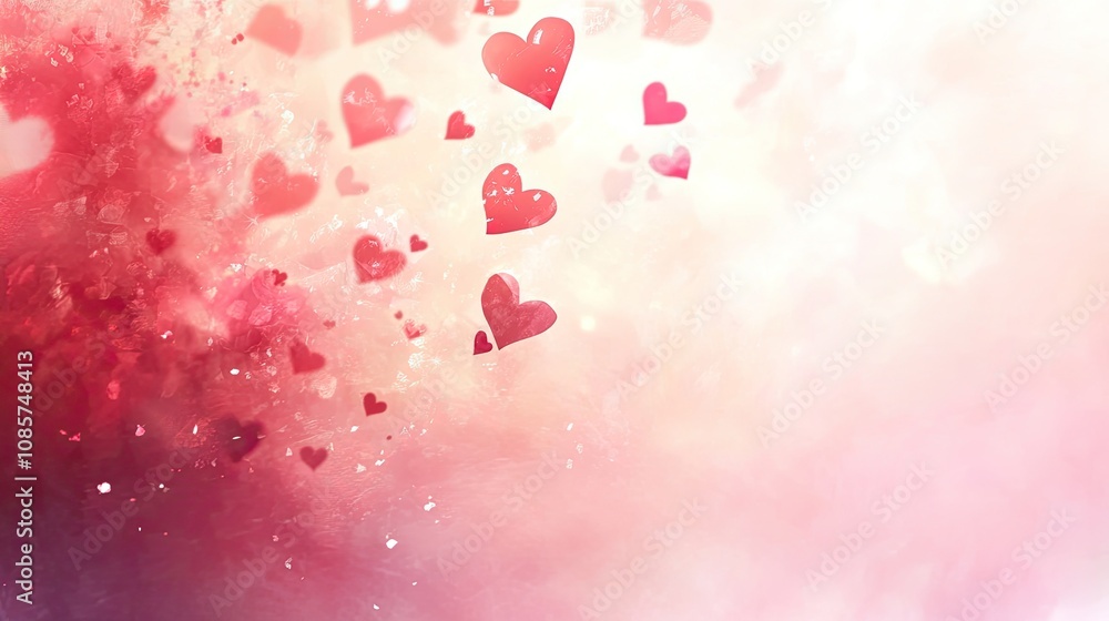 Poster valentine's day background featuring red and pink hearts floating over a soft pink gradient with sub