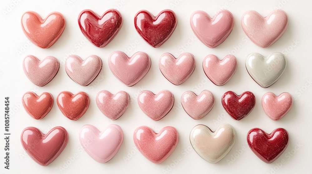 Poster valentin's day background featuring soft pink and red hearts in different sizes arranged in a balanc