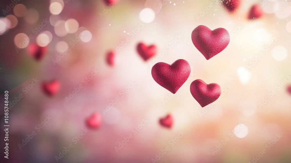 Poster valentine's day background featuring red and pink hearts floating over a soft pink gradient with sub