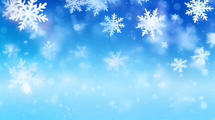 White Snowflakes Falling on a Blue Sky Background