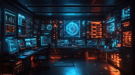 Obraz premium Business strategy room equipped holographic displays glowing analytics interfaces and digital tools visualizing future market planning