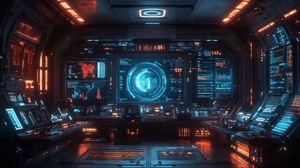 Fototapeta premium Strategic business hub radiant holographic screens glowing data charts and AIpowered tools for informed decisionmaking