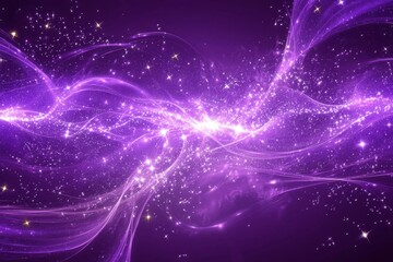 Fototapeta premium A digital wave of purple particles flows, shimmering with shining effects, creating a dynamic and futuristic visual display.