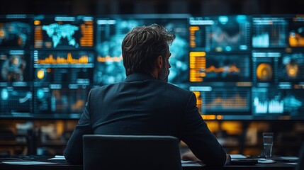 Strategic meeting enhanced digital screens presenting glowing visual analytics realtime data and market projections for informed business planning