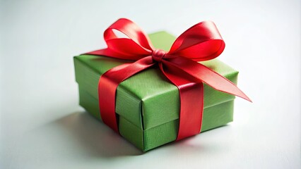 A single green gift box with a vibrant red ribbon bow, perfect for celebrating special occasions