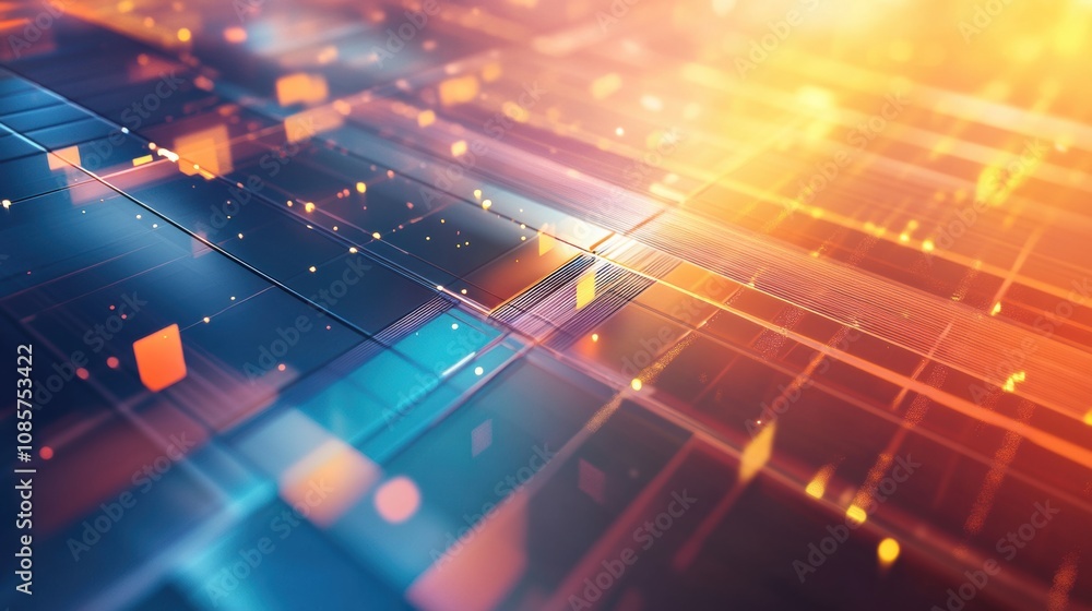 Poster vibrant abstract digital background with glowing lines and geometric shapes for technology and innov