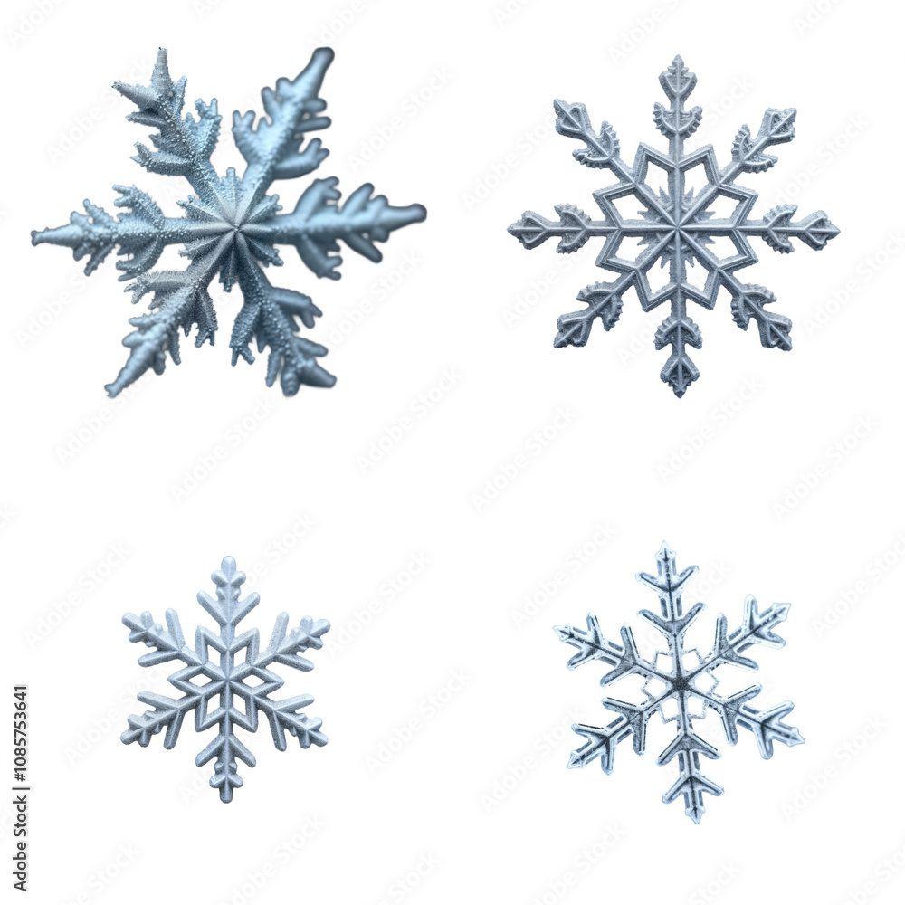 Aufkleber frozen snowflakes closeup macro photo set. detailed snowflake patterns shown on alpha layer. beautif