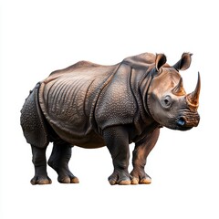 Obraz premium A majestic rhinoceros standing tall against a white background.