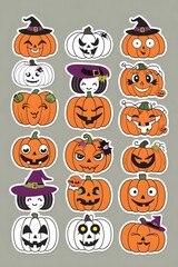 A Spooktacular Collection of Cute and Creepy Halloween Pumpkins: Festive Stickers for a Fun-Filled October