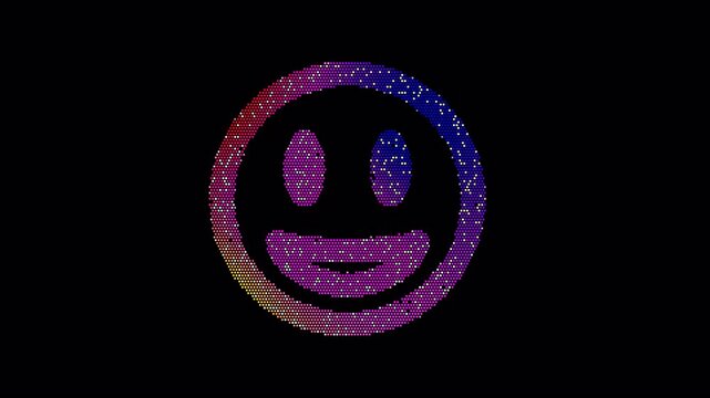 Icon grin is made up of LED square shapes that shimmer and flicker. There are black dead diodes. In-Out looped. Alpha BW at the end