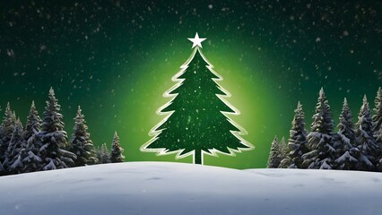 Naklejka premium green recycling logo incorporated into a Christmas tree silhouette, with snowy accents and a sparkling star on top, holiday-themed eco-friendly design.