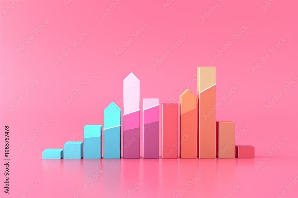 Poster a 3d bar graph descending to show the decrease in the value of money due to inflation,a bar chart di