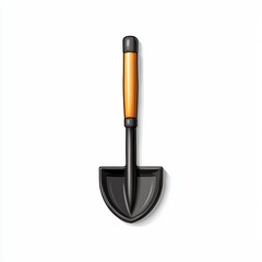 Black garden shovel with an orange handle for planting activities.
