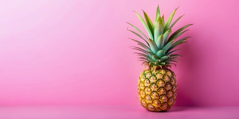 Fototapeta premium A Single Pineapple on a Pink Background, Minimalist, Fruit, Tropical, Still Life, Pineapple, Pink